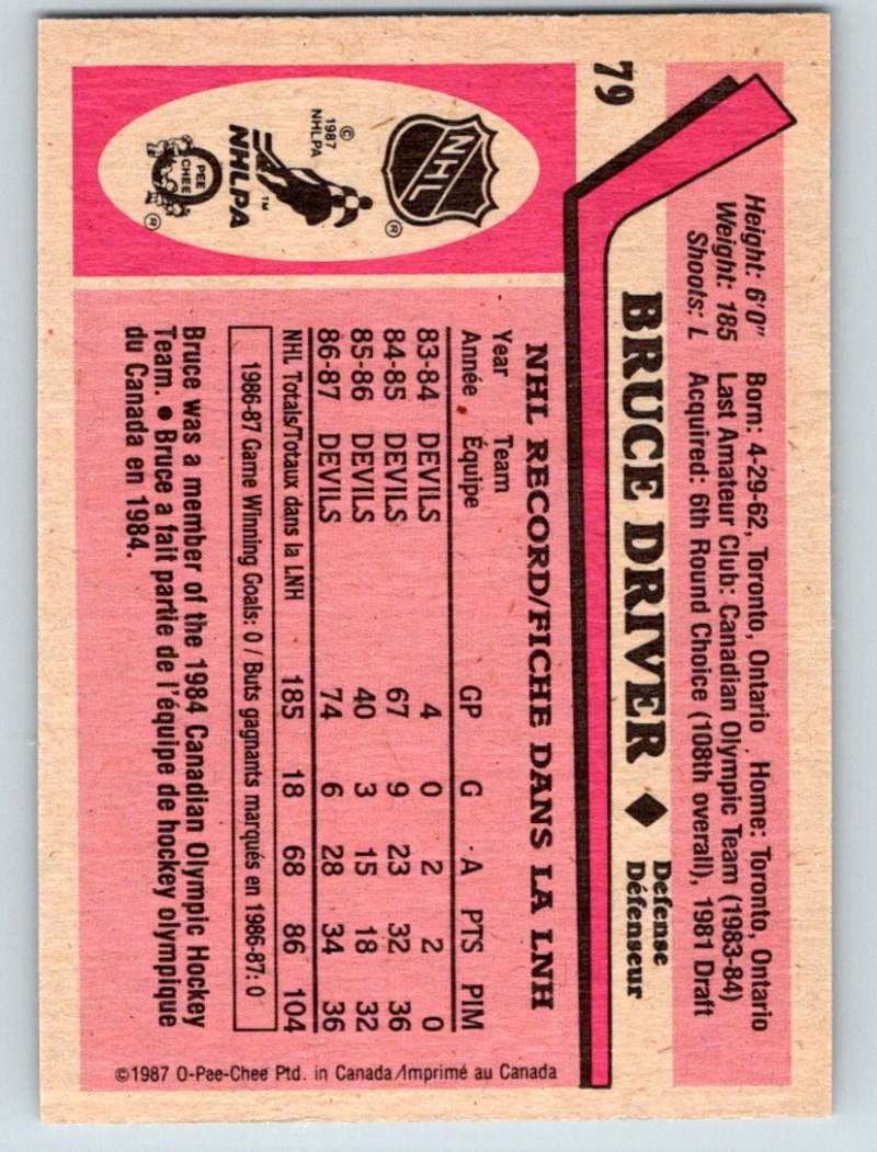 1987-88 O-Pee-Chee #79 Bruce Driver NJ Devils Mint Image 2