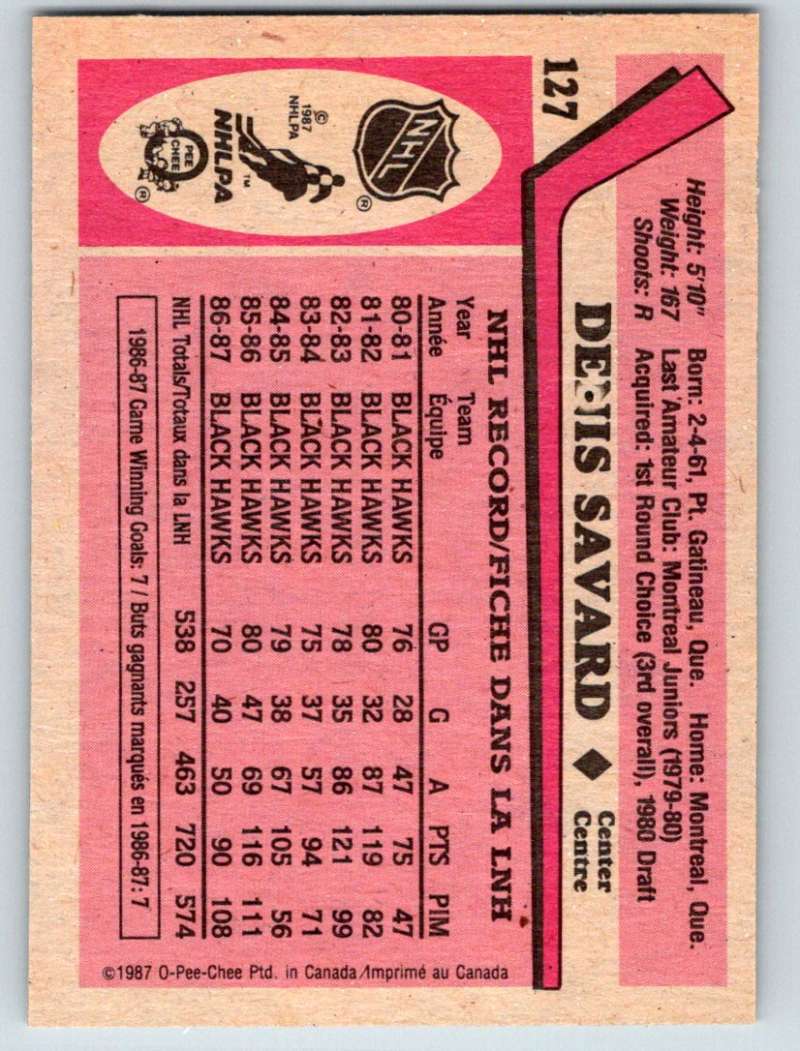 1987-88 O-Pee-Chee #127 Denis Savard Blackhawks Mint
