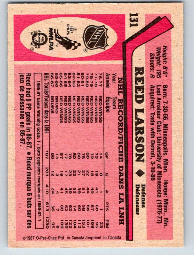 1987-88 O-Pee-Chee #131 Reed Larson Bruins Mint Image 2