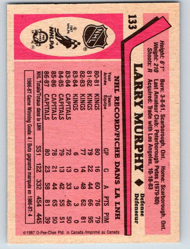 1987-88 O-Pee-Chee #133 Larry Murphy Capitals Mint Image 2