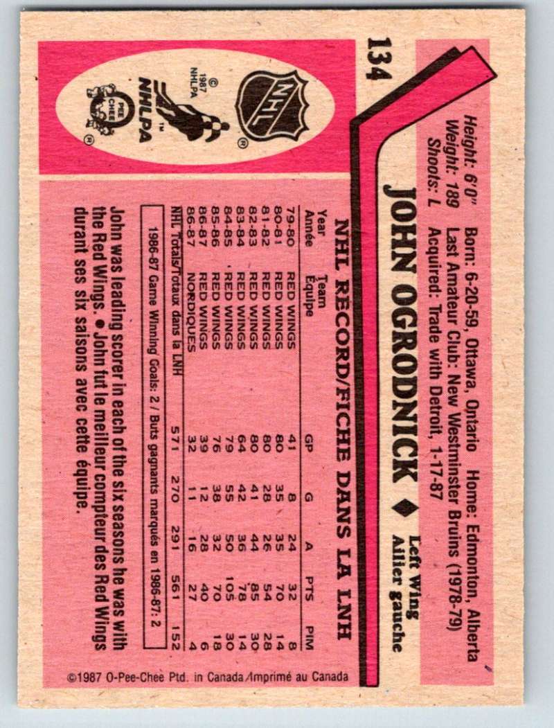 1987-88 O-Pee-Chee #134 John Ogrodnick Nordiques Mint Image 2