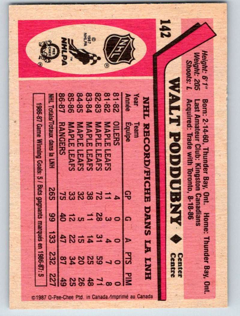 1987-88 O-Pee-Chee #142 Walt Poddubny NY Rangers Mint Image 2