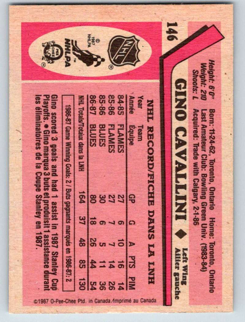 1987-88 O-Pee-Chee #146 Gino Cavallini RC Rookie Blues Mint
