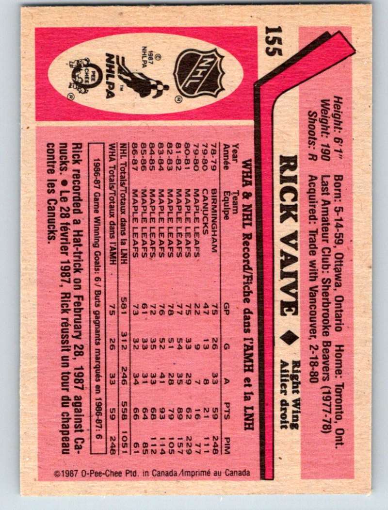 1987-88 O-Pee-Chee #155 Rick Vaive Blackhawks Mint