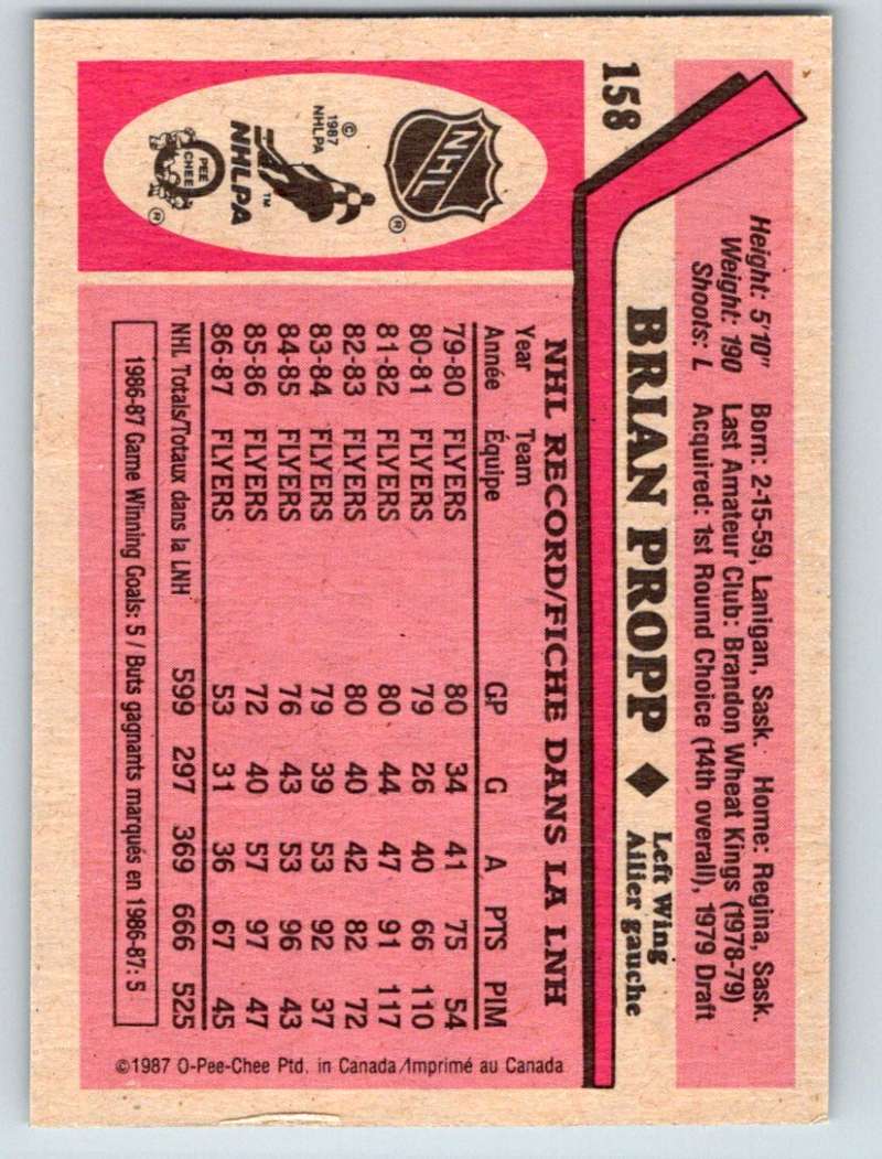 1987-88 O-Pee-Chee #158 Brian Propp Flyers Mint Image 2