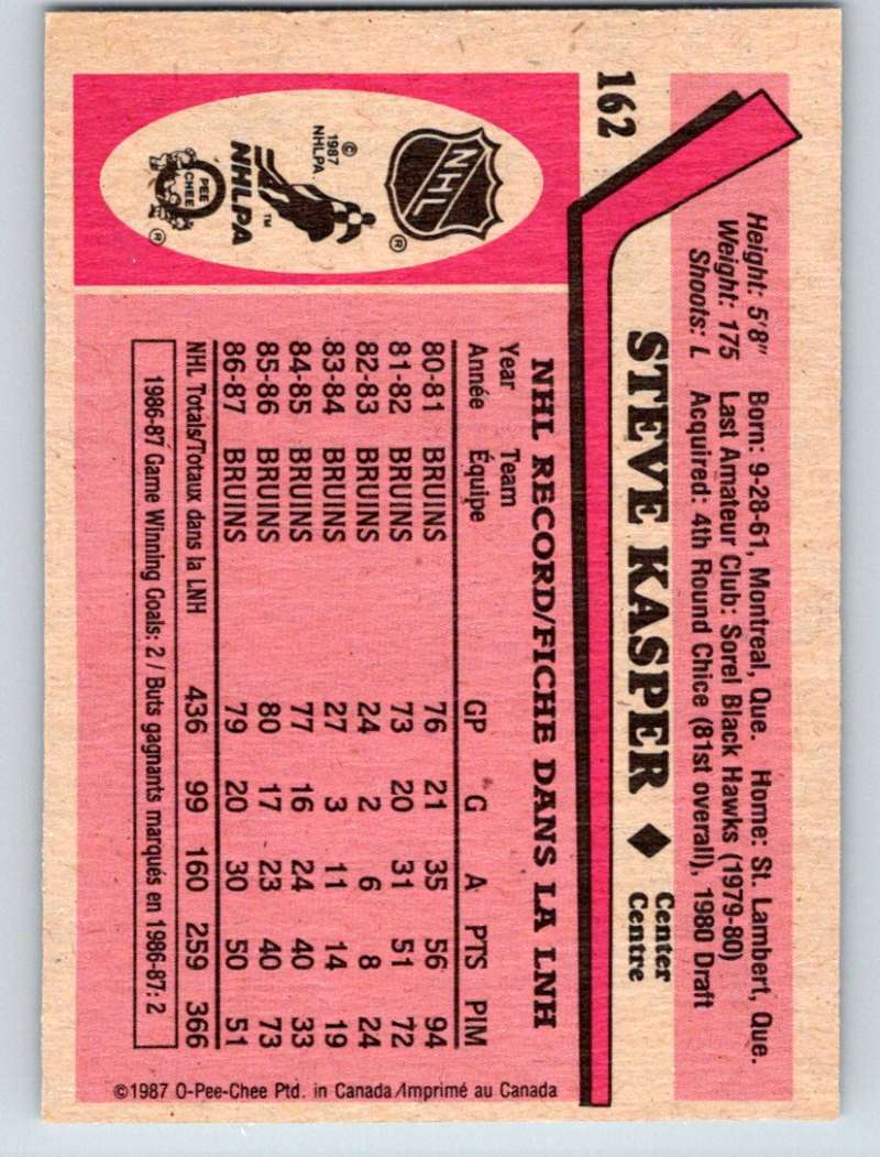 1987-88 O-Pee-Chee #162 Steve Kasper Bruins Mint Image 2