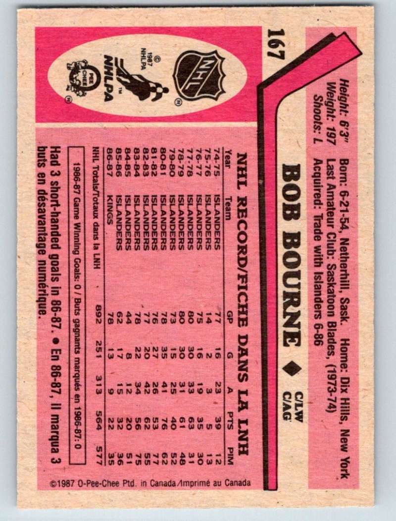 1987-88 O-Pee-Chee #167 Bob Bourne Kings Mint Image 2