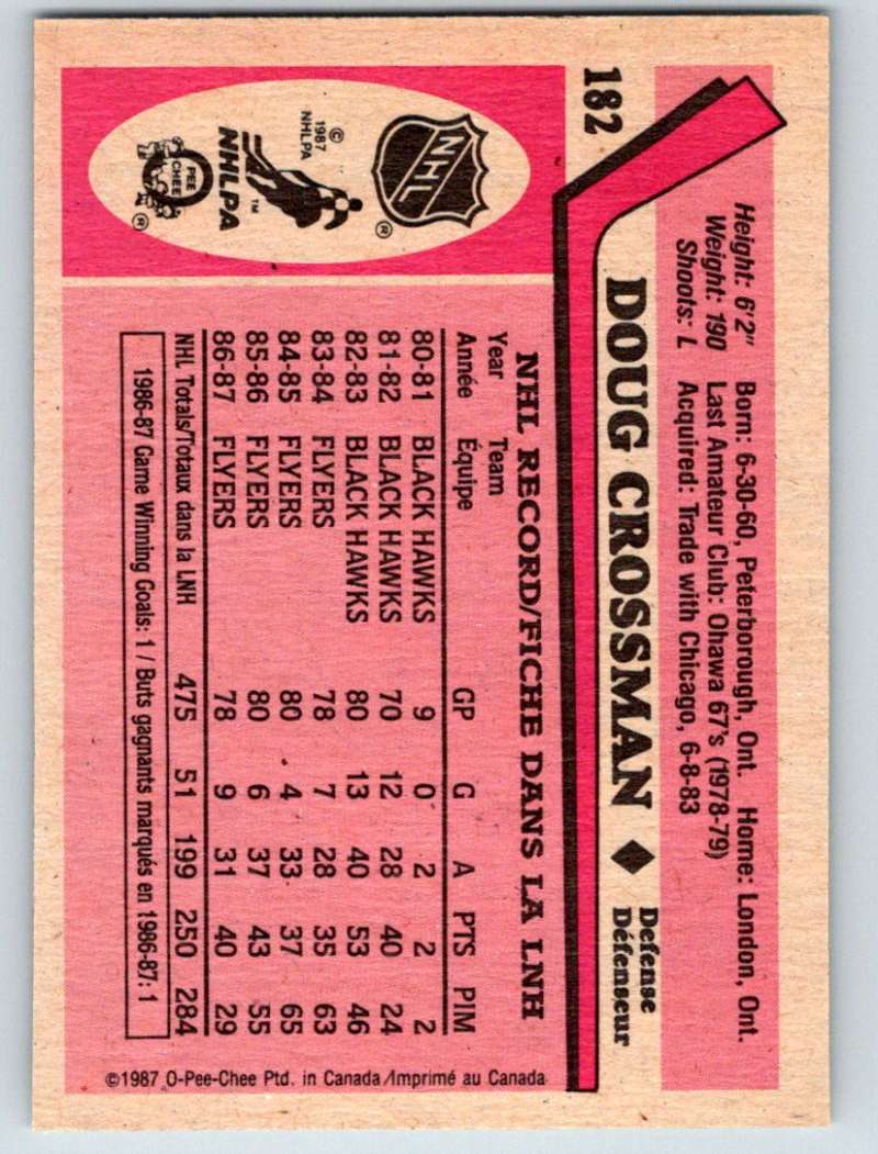1987-88 O-Pee-Chee #182 Doug Crossman Flyers Mint Image 2