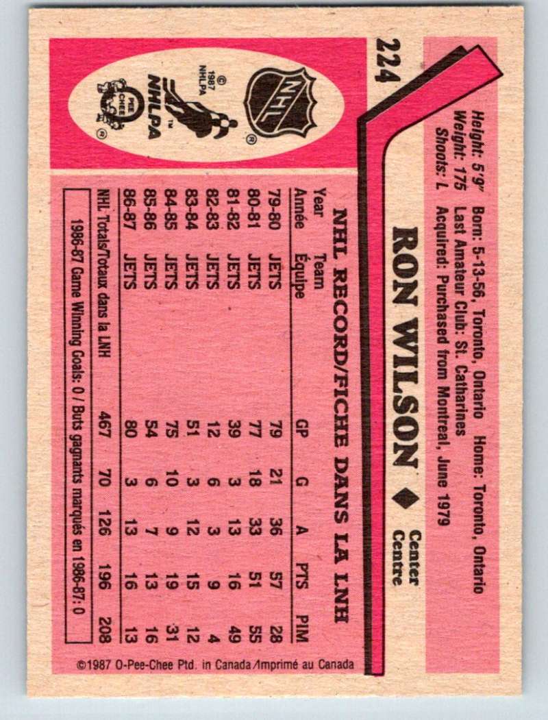 1987-88 O-Pee-Chee #224 Ron Wilson Winn Jets Mint Image 2