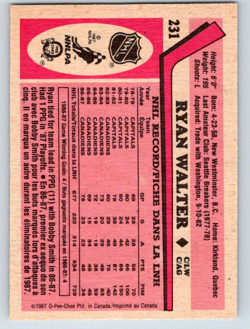 1987-88 O-Pee-Chee #231 Ryan Walter Canadiens Mint