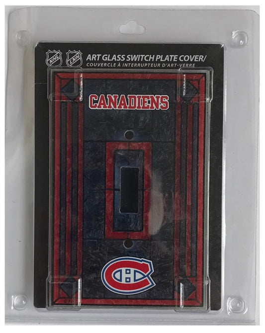 Montreal Canadiens 5"x3.5" Art Glass Switch Plate Cover With Screws  Image 1