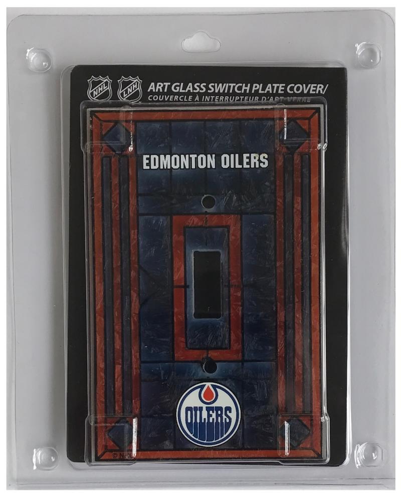 Edmonton Oilers 5"x3.5" Art Glass Switch Plate Cover With Screws  Image 1