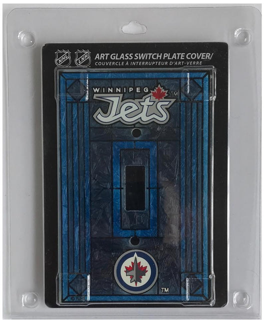 Winnipeg Jets 5"x3.5" Art Glass Switch Plate Cover With Screws  Image 1
