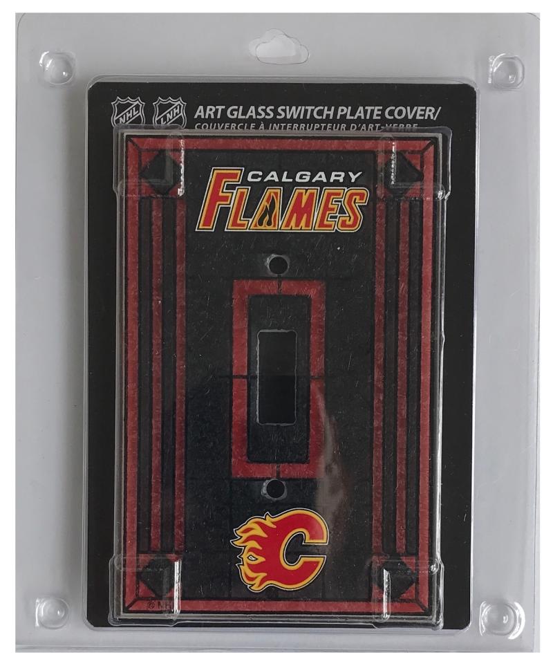 Calgary Flames 5"x3.5" Art Glass Switch Plate Cover With Screws  Image 1