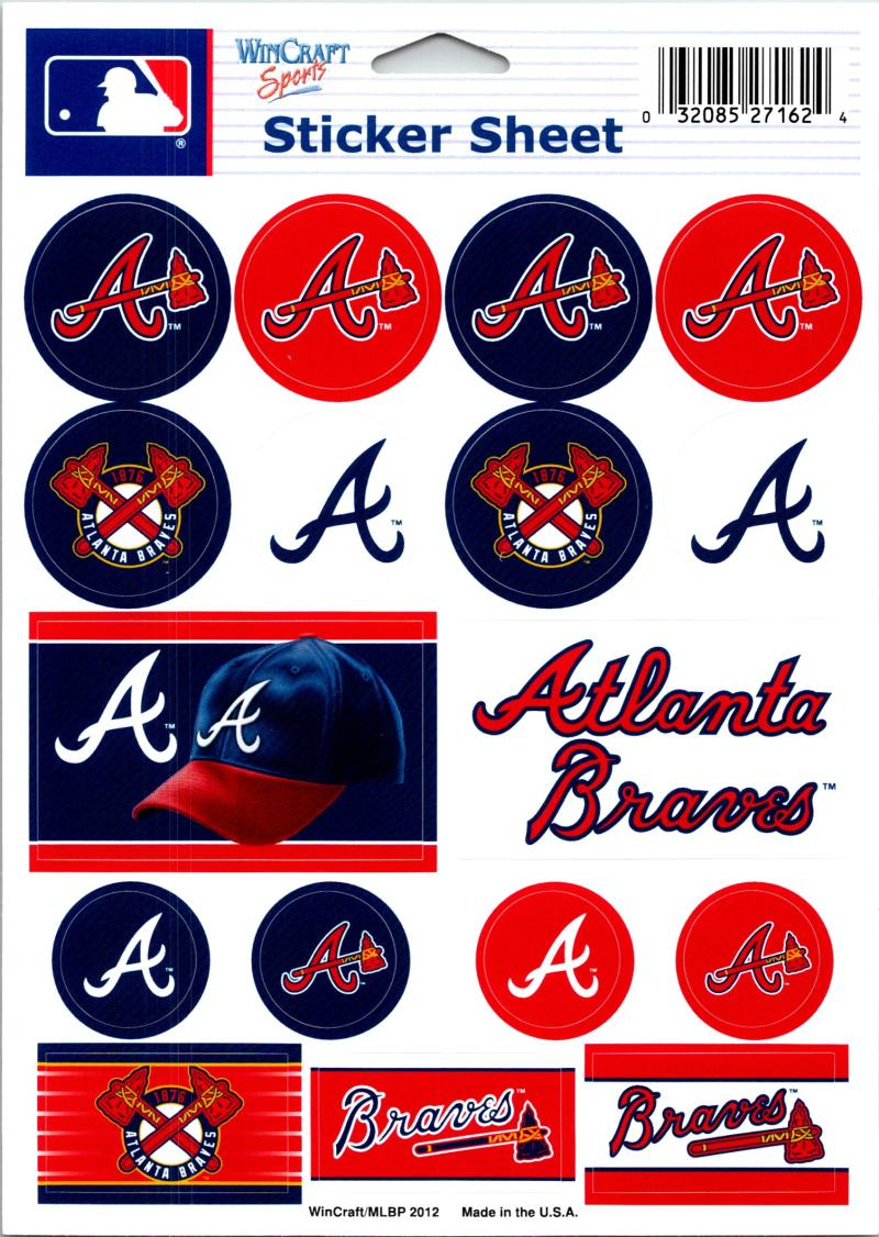(HCW) Atlanta Braves Vinyl Sticker Sheet 5"x7" Decals MLB Licensed Authentic Image 1