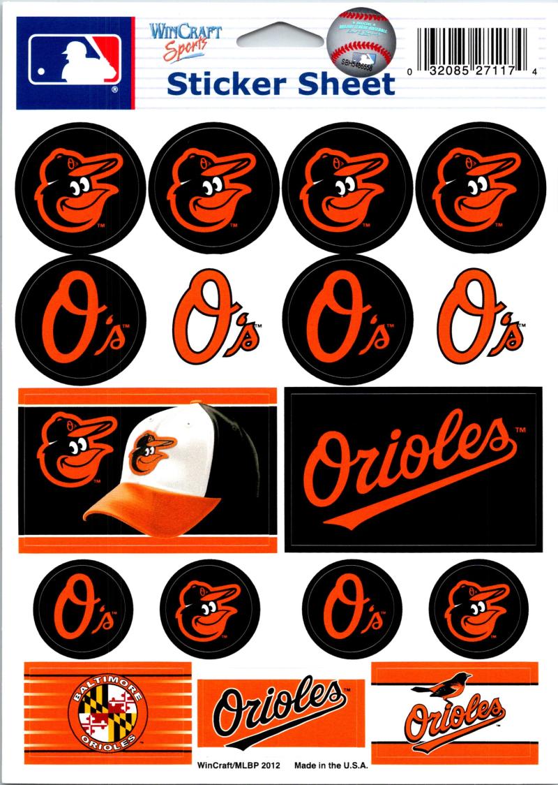 (HCW) Baltimore Orioles Vinyl Sticker Sheet 5"x7" Decals MLB Licensed Authentic Image 1