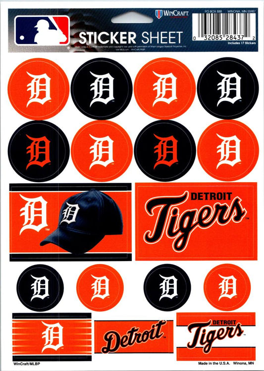 (HCW) Detroit Tigers Vinyl Sticker Sheet 5"x7" Decals MLB Licensed Authentic Image 1