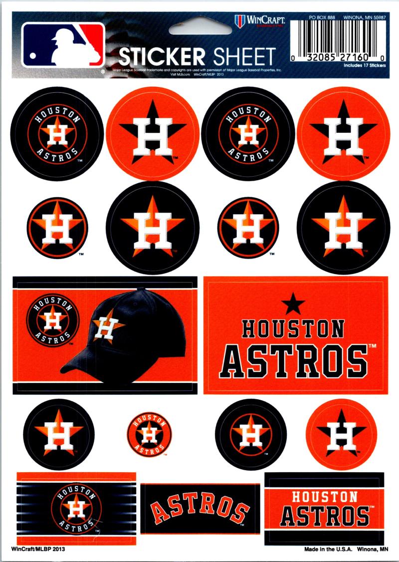 (HCW) Houston Astros Vinyl Sticker Sheet 5"x7" Decals MLB Licensed Authentic