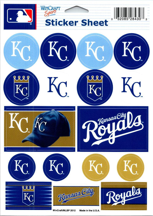 (HCW) Kansas City Royals Vinyl Sticker Sheet 5"x7" Decals MLB Licensed Authentic