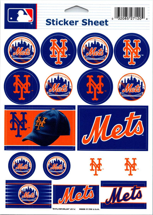 (HCW) New York Mets Vinyl Sticker Sheet 5"x7" Decals MLB Licensed Authentic Image 1