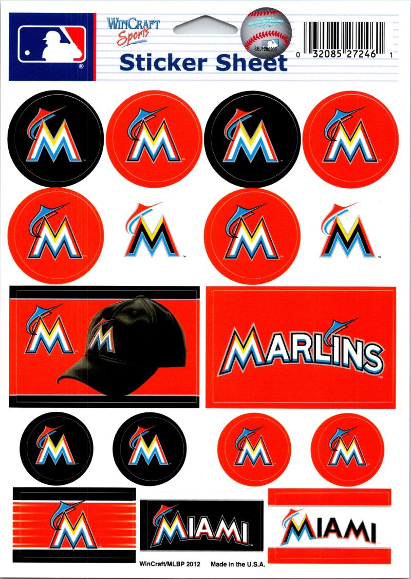 (HCW) Miami Marlins Vinyl Sticker Sheet 5"x7" Decals MLB Licensed Authentic Image 1