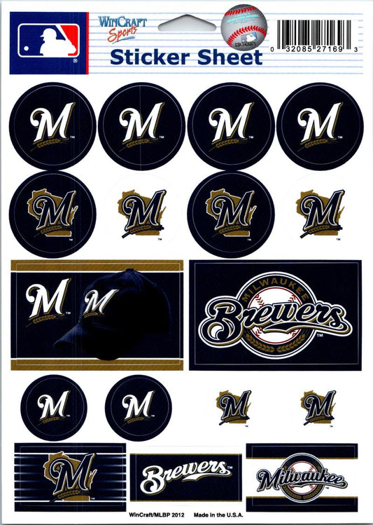 (HCW) Milwaukee Brewers "M" Vinyl Sticker Sheet 5"x7" Decals MLB Licensed Authentic