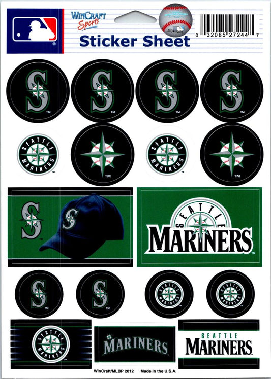 (HCW) Seattle Mariners Vinyl Sticker Sheet 5"x7" Decals MLB Licensed Authentic Image 1