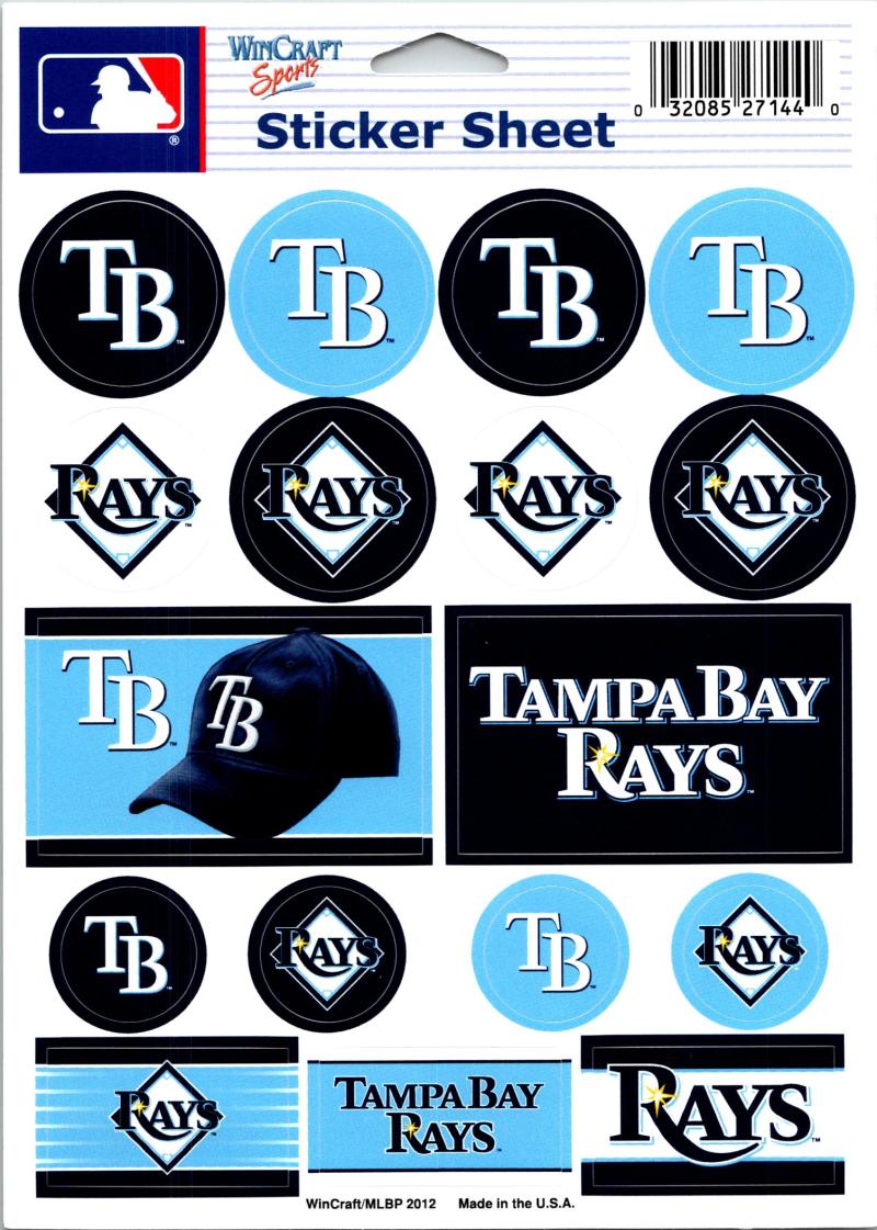(HCW) Tampa Bay Rays Vinyl Sticker Sheet 5"x7" Decals MLB Licensed Authentic Image 1
