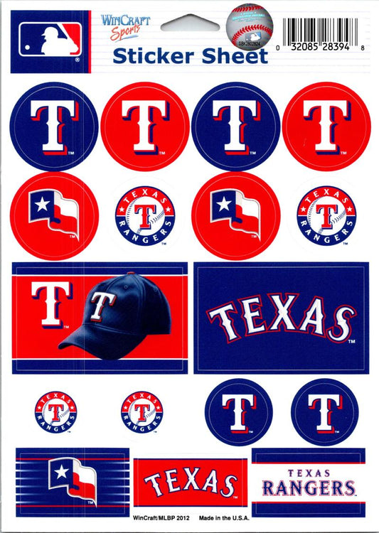 (HCW) Texas Rangers Vinyl Sticker Sheet 5"x7" Decals MLB Licensed Authentic Image 1