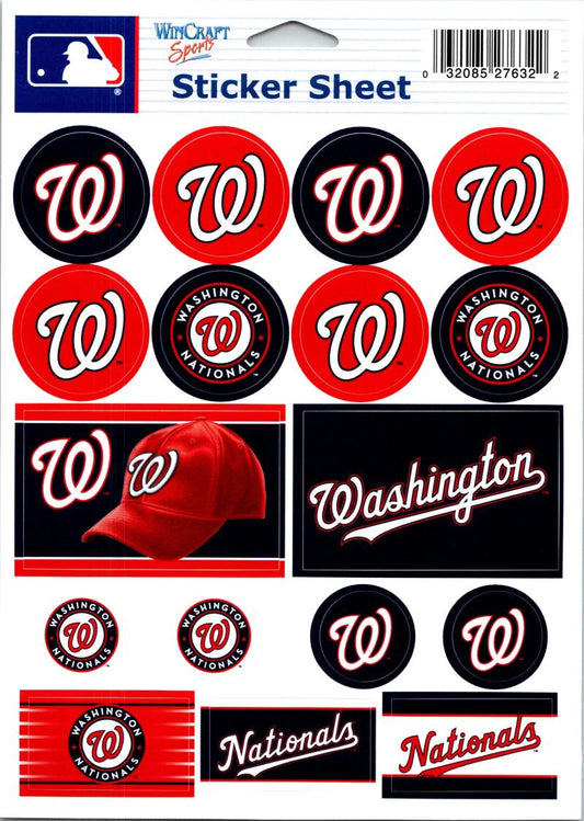 (HCW) Washington Nationals Vinyl Sticker Sheet 5"x7" Decals MLB Licensed Authentic Image 1