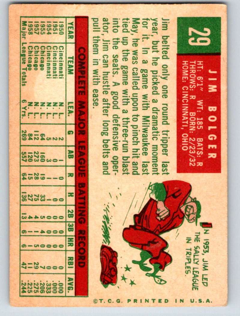 1959 Topps #29 Jim Bolger Cubs 3586 Image 2