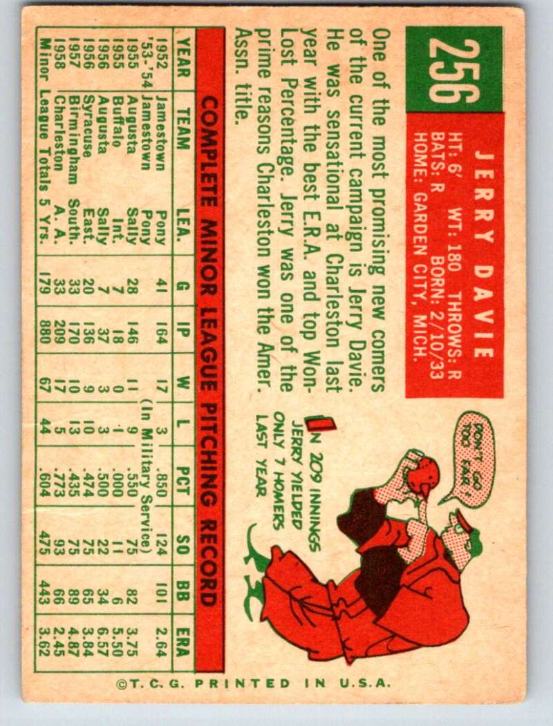 1959 Topps #256 Jerry Davie RC Rookie Tigers 3626