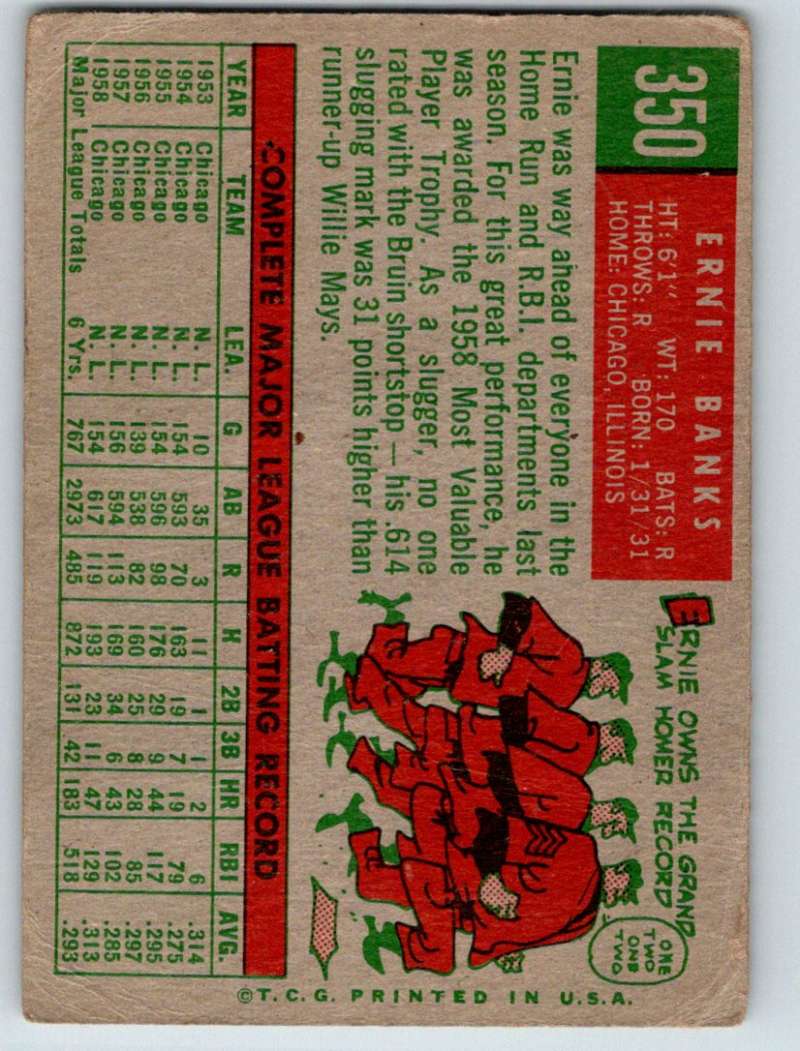 1959 Topps #350 Ernie Banks Cubs 3634