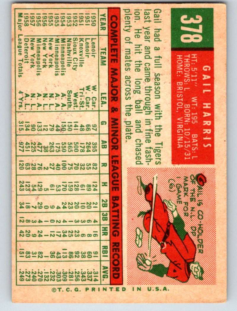 1959 Topps #378 Gail Harris Tigers 3639 Image 2