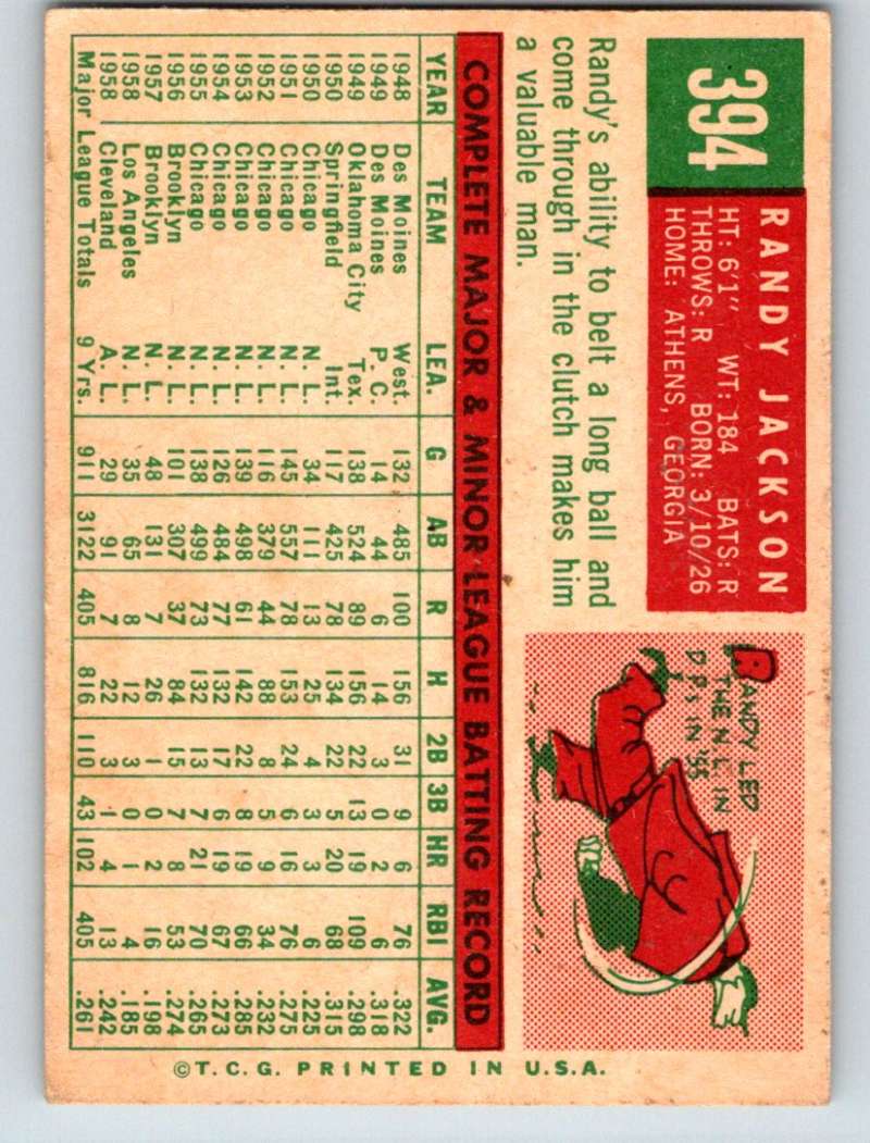 1959 Topps #394 Randy Jackson Indians 3642 Image 2