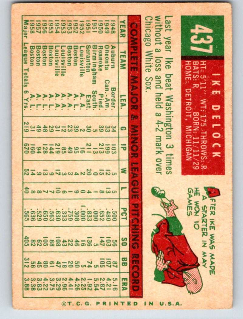 1959 Topps #437 Ike Delock Red Sox 3651 Image 2