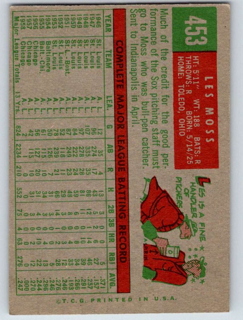 1959 Topps #453 Les Moss White Sox 3655