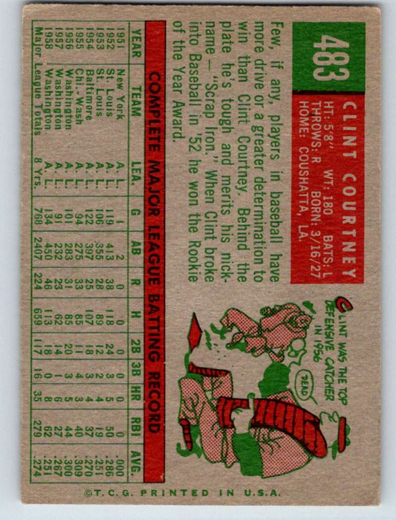 1959 Topps #483 Clint Courtney Senators 3661 Image 2