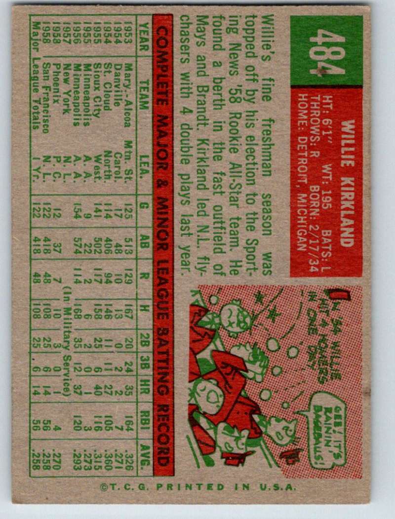 1959 Topps #484 Willie Kirkland Giants 3662 Image 2