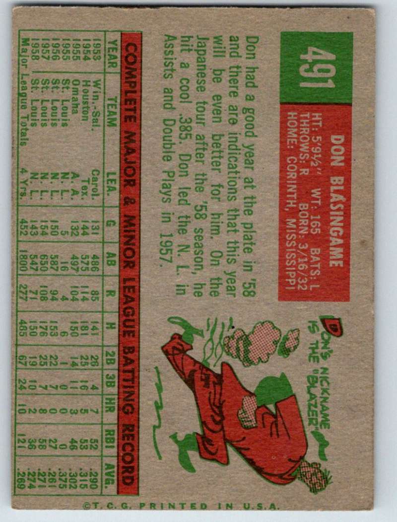 1959 Topps #491 Don Blasingame Cardinals 3664