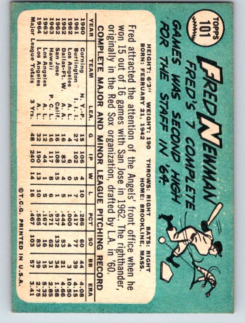 1965 Topps #101 Fred Newman Angels Baseball NM 3675