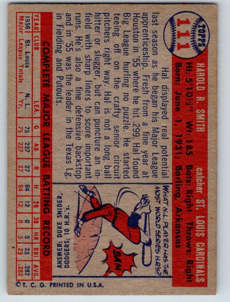 1957 Topps #111 Hal Smith NM Near Mint Baseball Vintage MLB Cardinals 03702