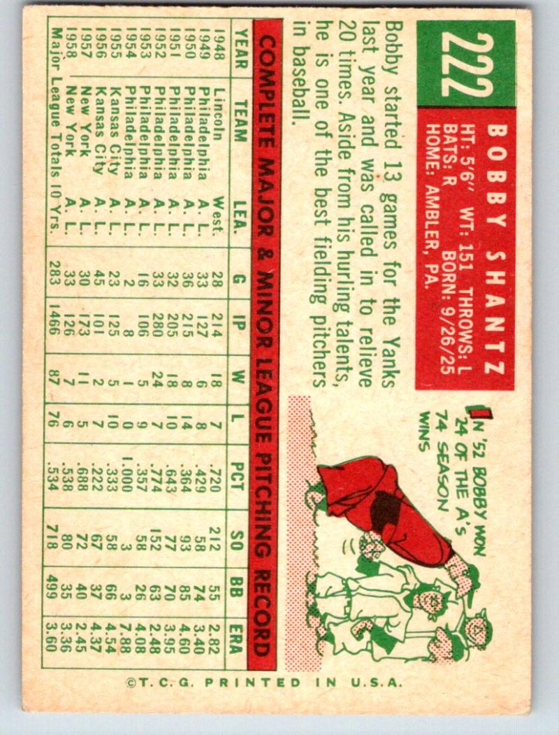 1959 Topps #222 Bobby Shantz NM-MT Baseball Vintage MLB Yankees 03713