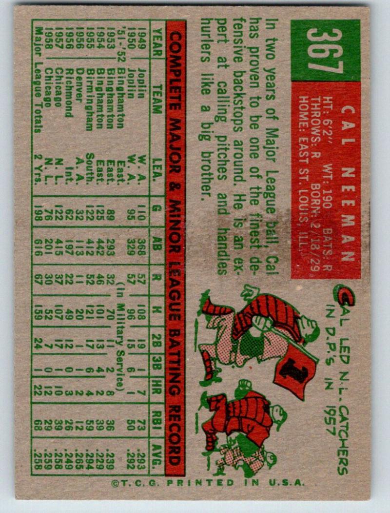 1959 Topps #367 Cal Neeman NM-MT Baseball Vintage MLB Cubs 03717