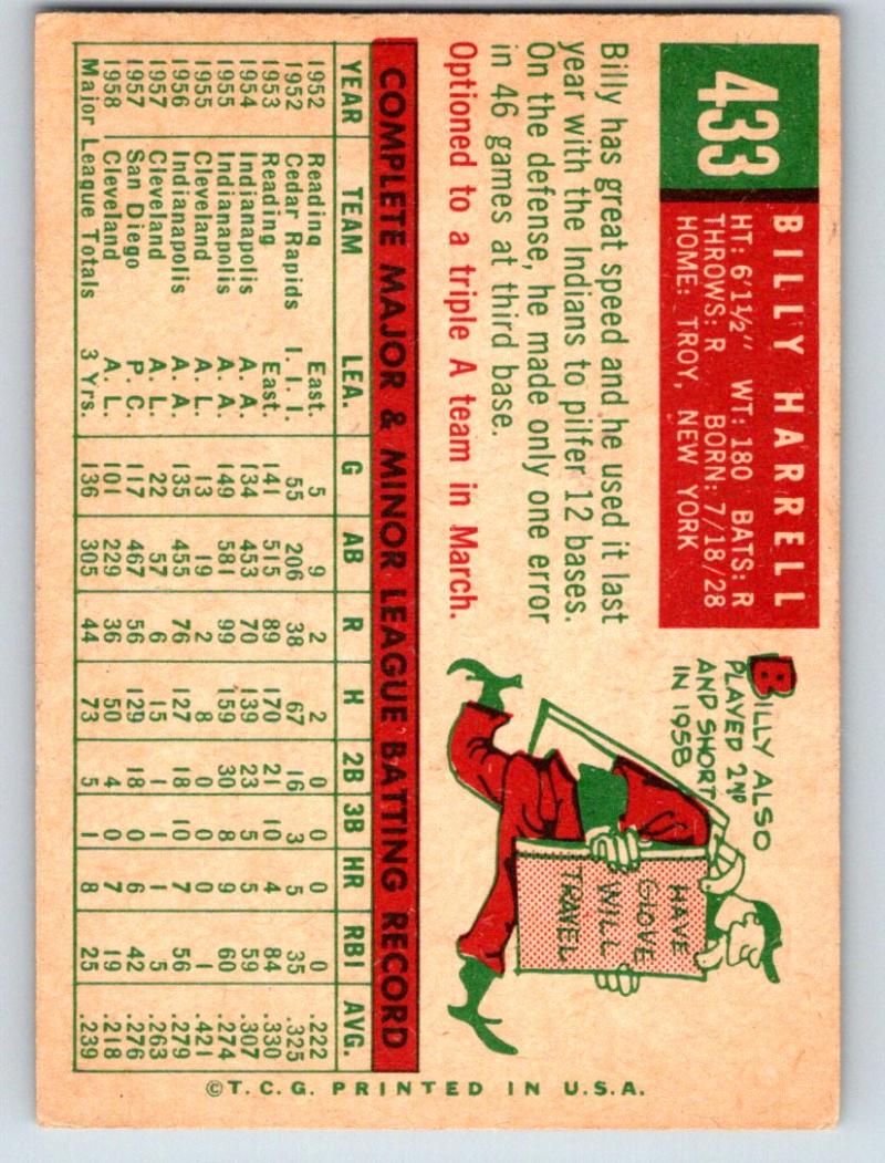 1959 Topps #433 Billy Harrell NM-MT Baseball Vintage MLB Cardinals 03722