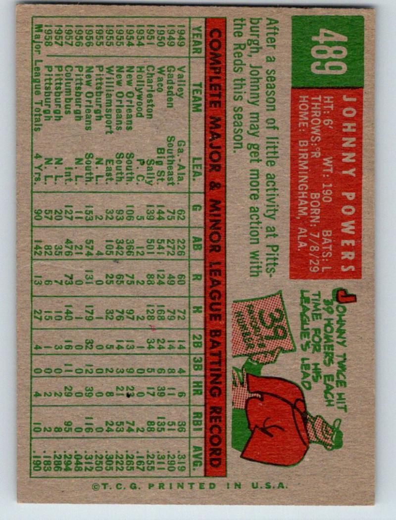 1959 Topps #489 John Powers NM-MT Baseball Vintage MLB Reds 03725