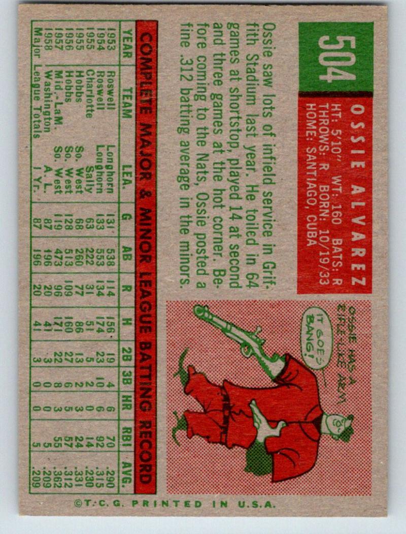 1959 Topps #504 Ossie Alvarez NM-MT Baseball Vintage MLB RC Rookie Tigers 03726