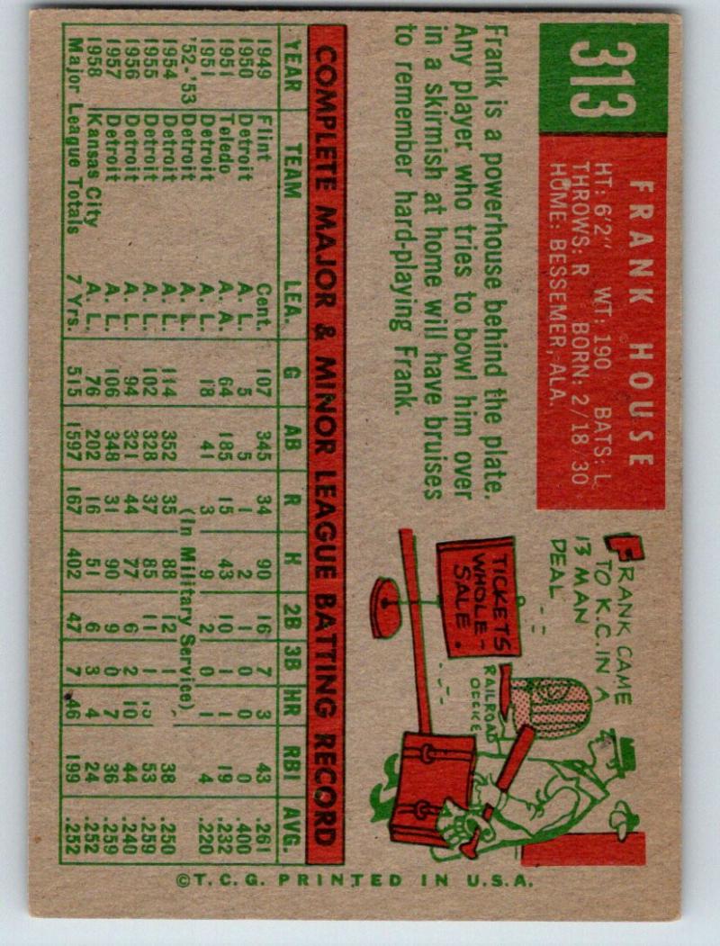 1959 Topps #313 Frank House NM Near Mint Baseball Vintage MLB Athletics 03739