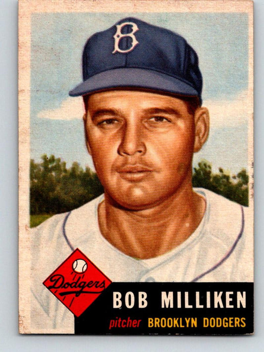 1953 Topps #221 Bob Milliken Vintage Baseball MLB RC Rookie Dodgers 03778 Image 1