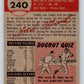 1953 Topps #240 Fred Marsh Vintage Baseball MLB White Sox 03779 Image 2